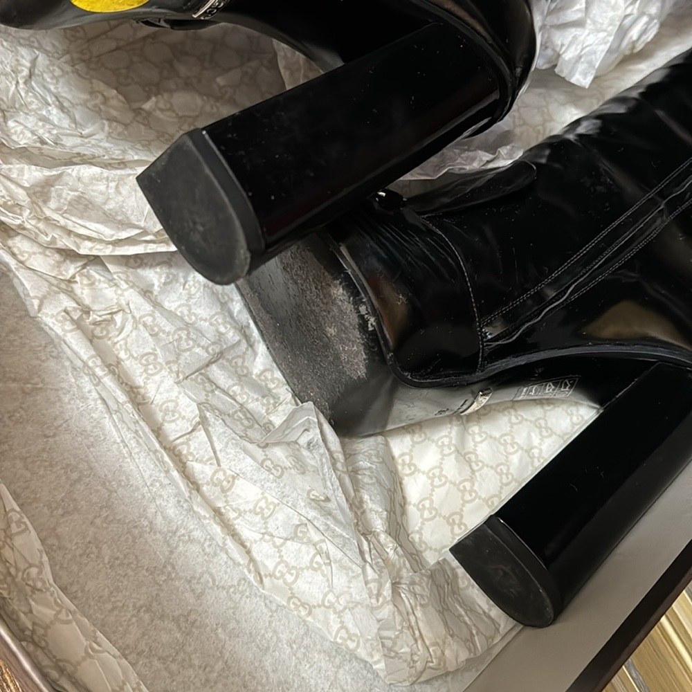 Gucci Black Patent Platform Knee-High Boots with Silver Hardware - Picture 3 of 4